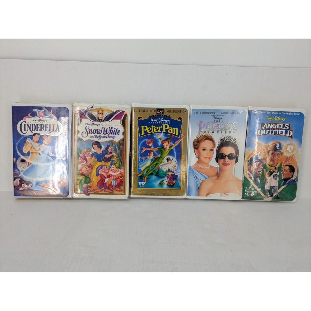 Disney VHS Tape Lot 5pc Cinderella Snow White Peter Pan Princess Diaries Angels